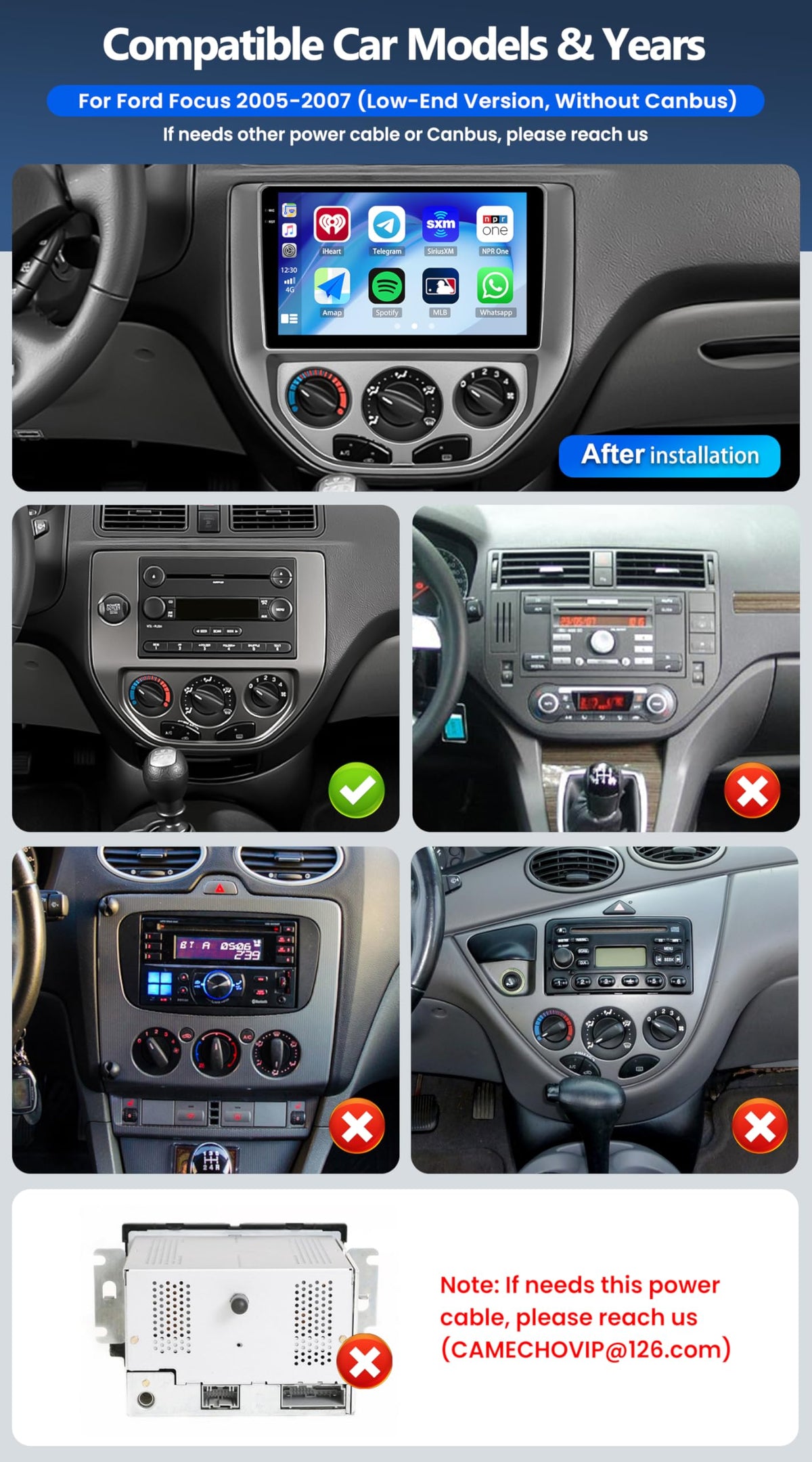 CAMECHO 4G 128G Car Stereo Radio for Ford Focus 2005 2006 2007 with Wireless CarPlay Android Auto 9 inch in-Cell 1280 * 720 Touchscreen GPS WiFi Bluetooth FM Backup Camera Head Unit