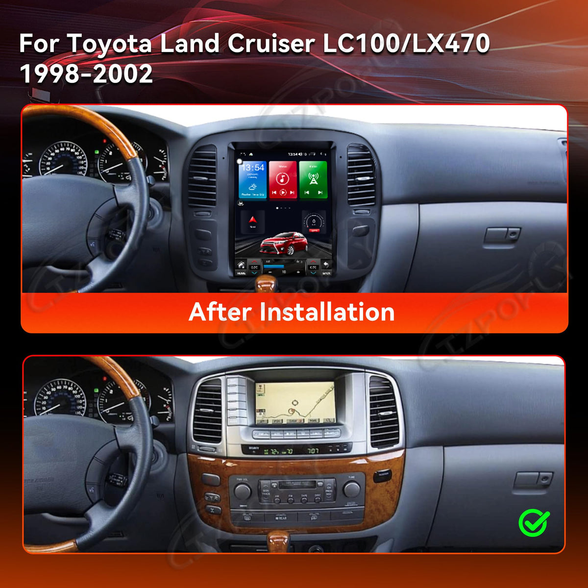 12.1In 8+256GB Android 13 HD Car Radio for ToyotaLand Cruiser LC100/LX470 1998-2002 Wirless Carplay GPS Navigation Screen Upgrade Multimedia Player Android Auto