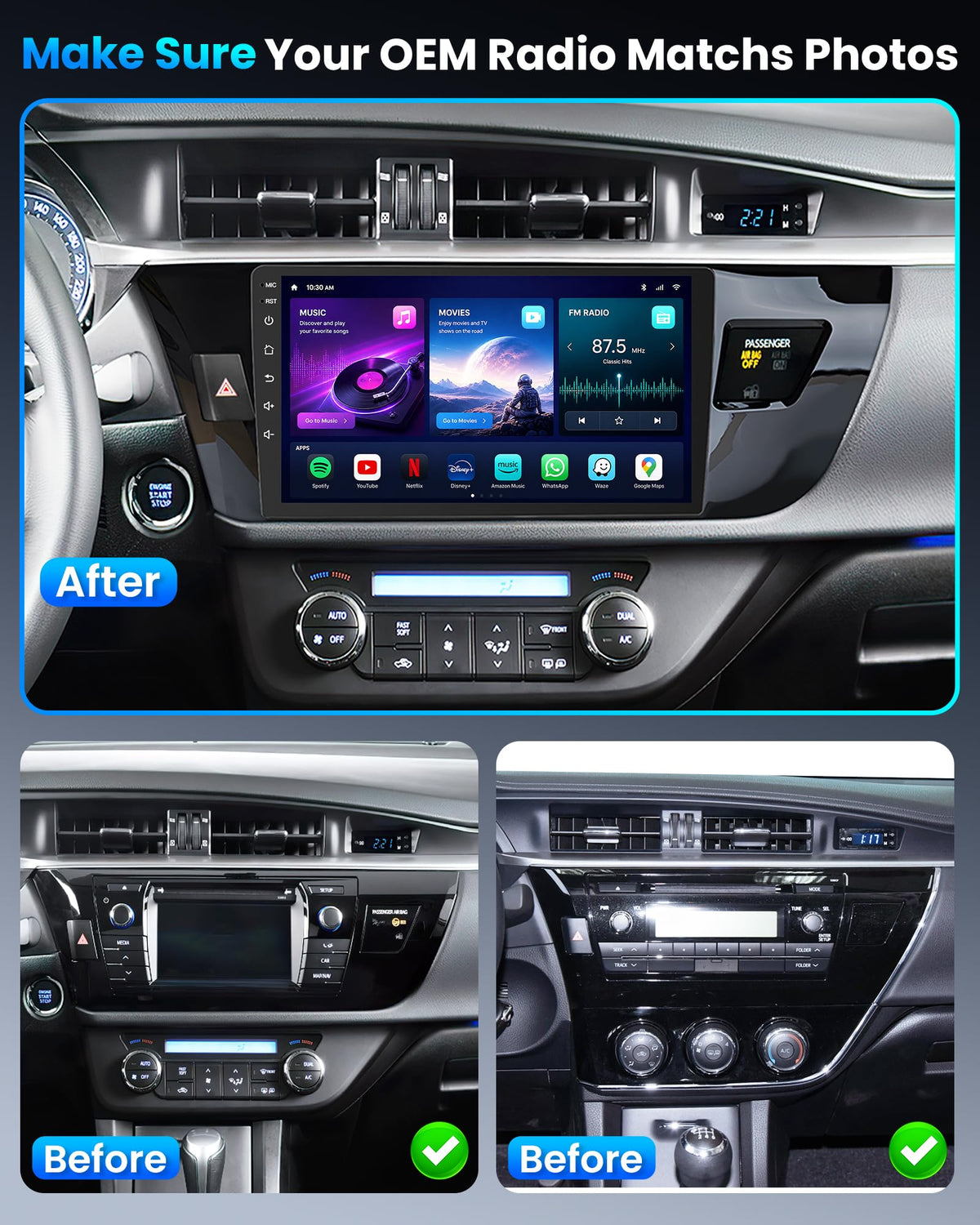 12 Core 6+128G Car Radio for Toyota Corolla 2014-2016: Upgrade 10 Inch 1280 * 800 IPS Touchscreen Stereo Wireless Carplay Android Auto 1080P Backup Camera Bluetooth GPS 5G WiFi FM DSP SWC Mirror Link