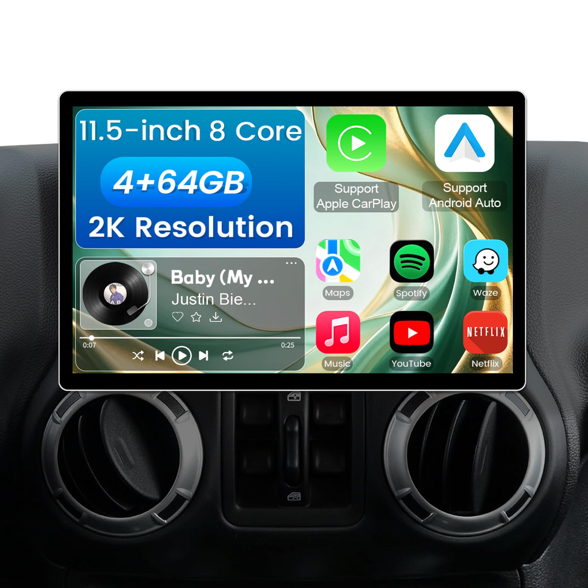 11.5 Inch 8 Core 4GB+64GB Car Radio Stereo for Jeep Wrangler JK 2007-2018