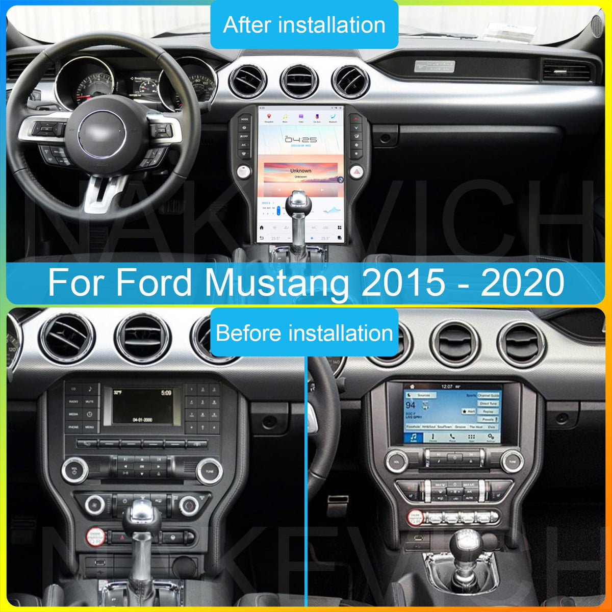 14.4 Inch Qualcomm Android Car Radio for Ford Mustang 2015 2016 2017 2018 2019 2020 Stereo Upgrade Tesla Style IPS Touch Screen Android Auto GPS Navigation Head Unit Audio Multimedia Player