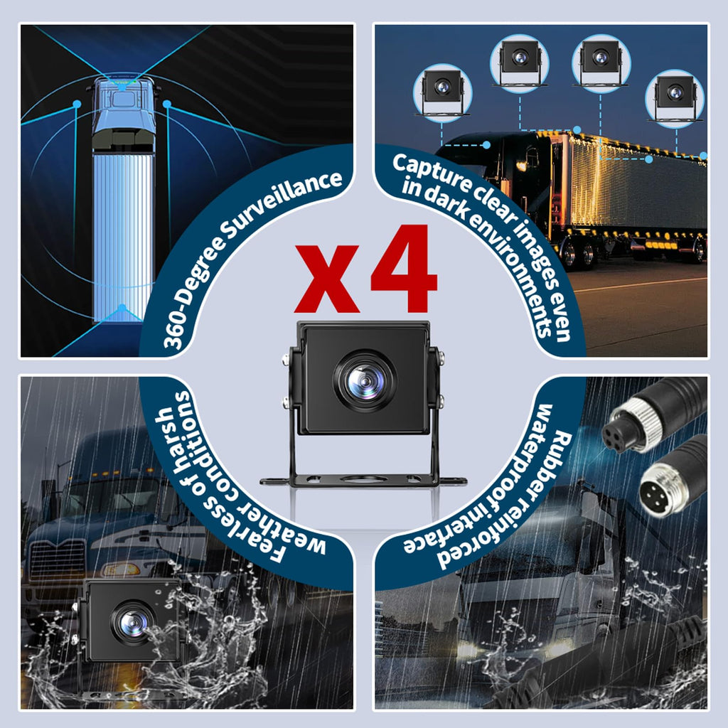 AHD Truck Backup Cameras with Monitor, 10.1’HD Quad Split Screen Monitor 4 Cameras 1080P Backup Camera for Trucks Trailer RV Bus Travel