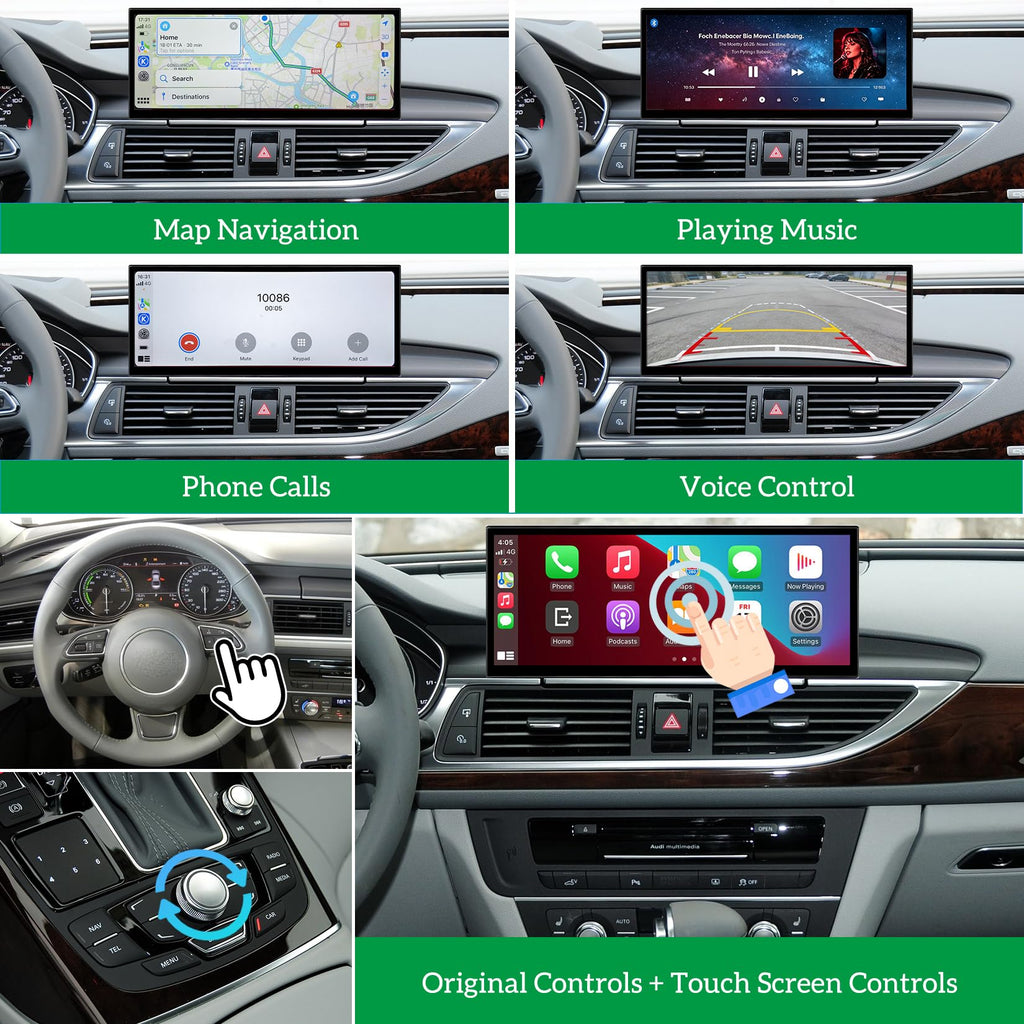 12.3" Wireless CarPlay Android Auto Mirroring Car Infortainment Linux Touchscreen Stereo Radio Aftermarket Touch Screen Upgrade Compatible with Audi A6 A7 C7 MIB2 MHI2 Models 2016-2018