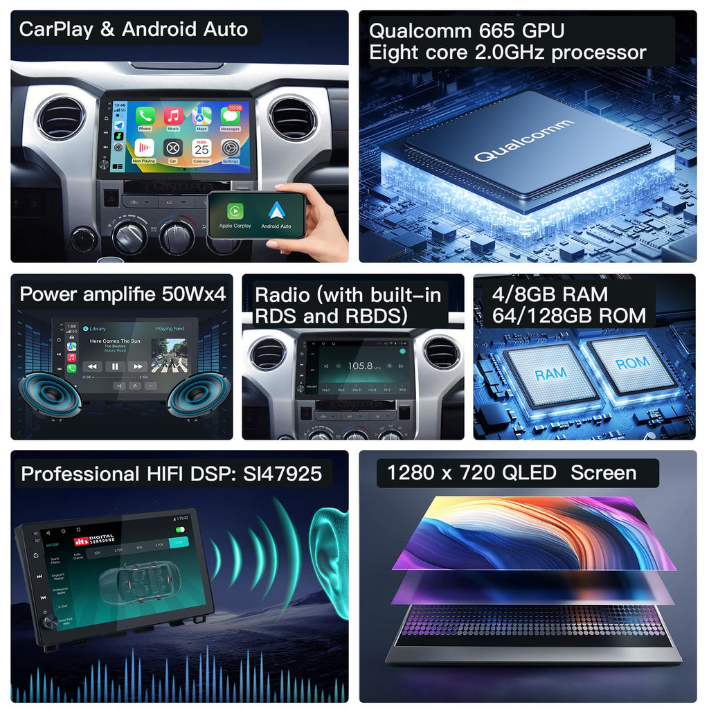 10.2’’ Android System Car Stereo Multimedia Radio Receiver for Toyota Tundra 2014-2019,with Wireless CarPlay & Android Auto,1280×720 Resolution,QLED Touchscreen (4G+64G)