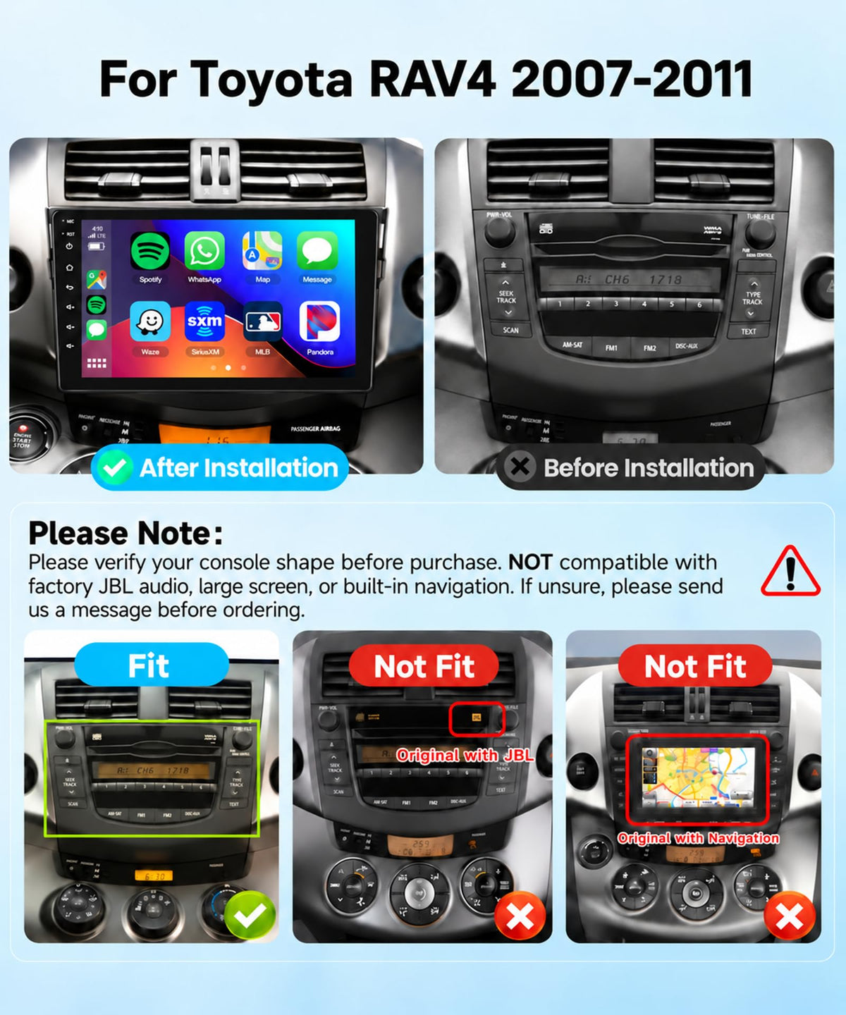 8 CORE 6+128G for Toyota RAV4 2007-2011 Car Radio Stereo Wireless CarPlay/Android Auto, Podofo 9 Inch HD IPS Touch Screen 32-Band DSP Android 13 GPS WiFi Bluetooth AHD Backup Camera