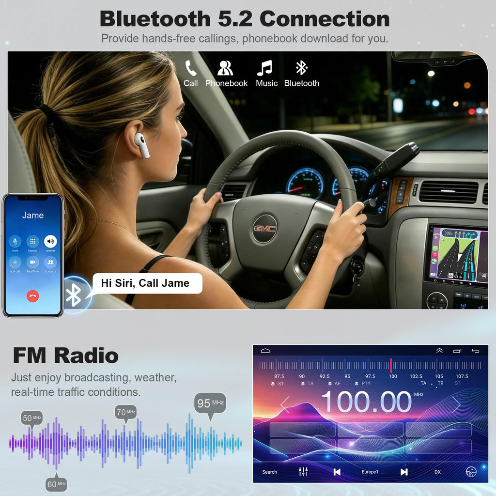 [8-core+128G] 8 Inch Car Radio for Chevy Silverado GMC Sierra Yukon 2007-2012, QLED Touch Screen GPS Navigation Stereo Upgrade with CarPlay Android Auto, Backup Camera, SWC, Bluetooth, Android 15