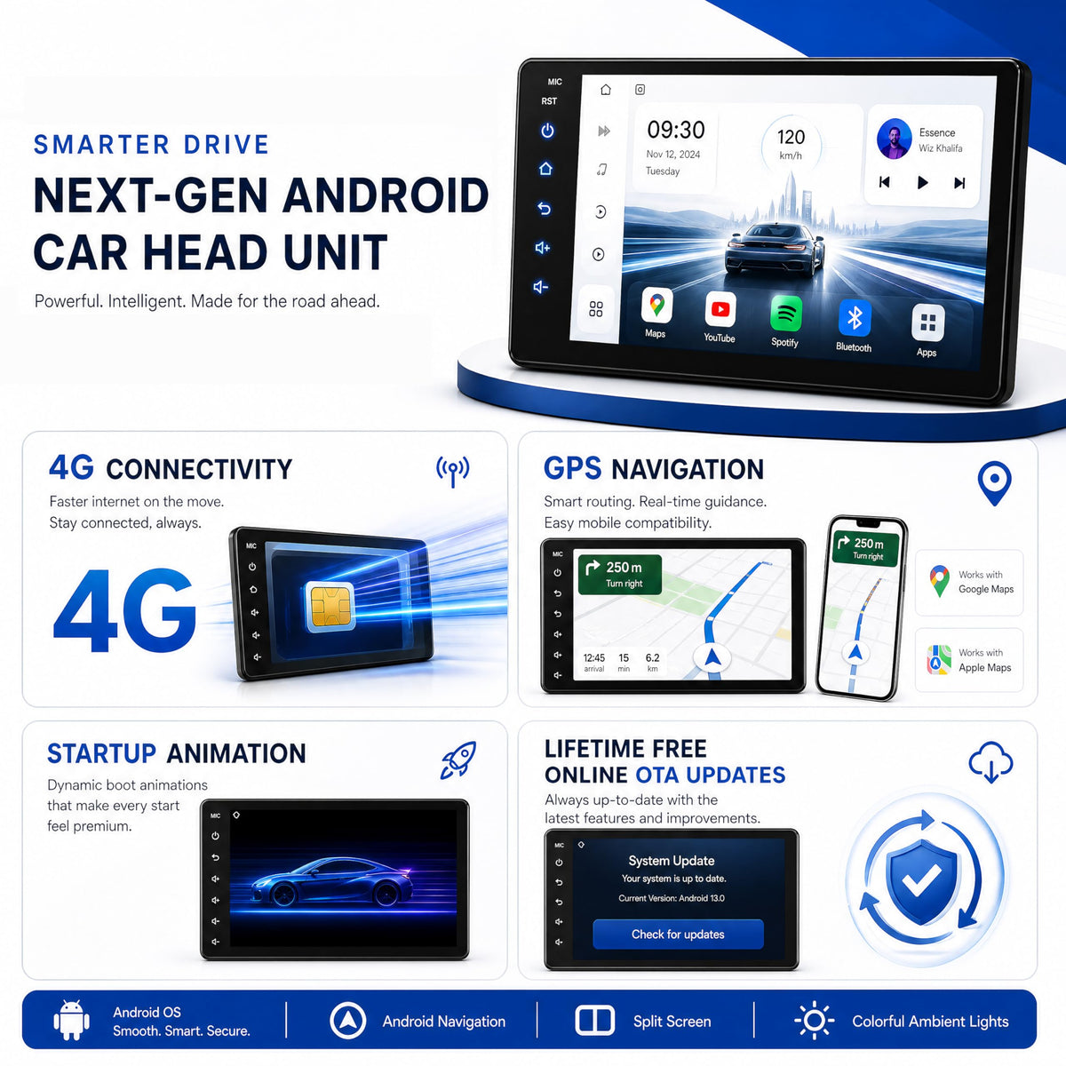 8Core 4+32GB Android 14 Car Radio Stereo for Mercedes Benz W251, R280, R300, R320, R350, R63 2005-2017, 9 Inch Touch Screen Dash Kit with Wireless CarPlay Android Auto GPS Navigation Bluetooth SWC Wi