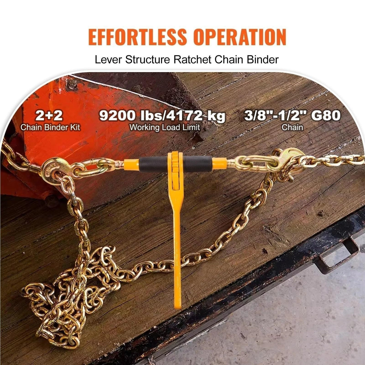 Obstacle Car Towing Rope Transport Binder Chain, Binder Chain Ratchet Load Tie Down Binders with Grab Hooks G80 Chains for Truck Towing Hauling for Transportation