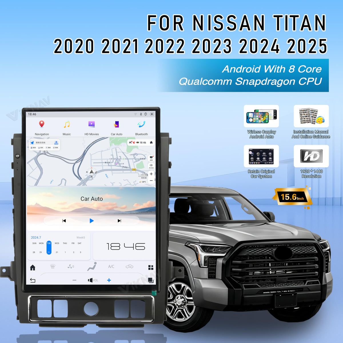 15.6 Inch Screen Car Radio for Nissan Titan Auto Stereo for 2020-2025 Year