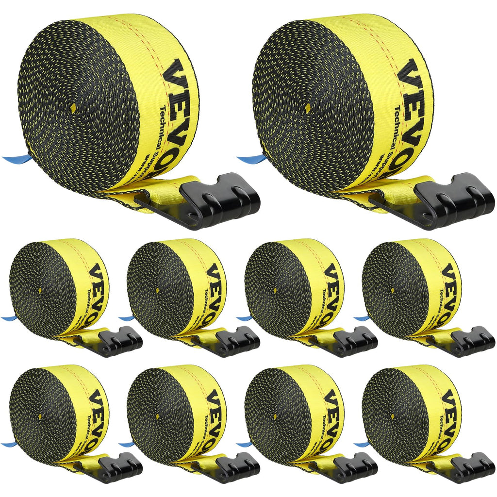 VEVOR Chain Load Binder Kit w/ (4) Ratchet Binders, 6600LB Capacity, (4) 21' G80 Chains + VEVOR (10) 18000LB Truck Straps, 4" x 30', Yellow