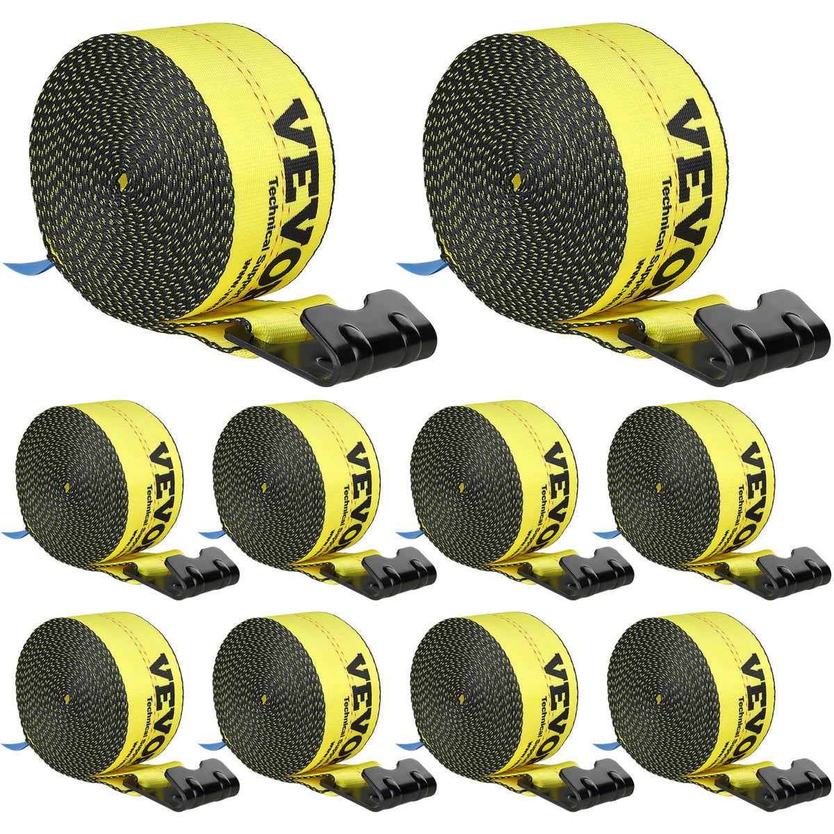 VEVOR Chain Load Binder Kit w/ (4) Ratchet Binders, 6600LB Capacity, (4) 21' G80 Chains + VEVOR (10) 18000LB Truck Straps, 4" x 30', Yellow