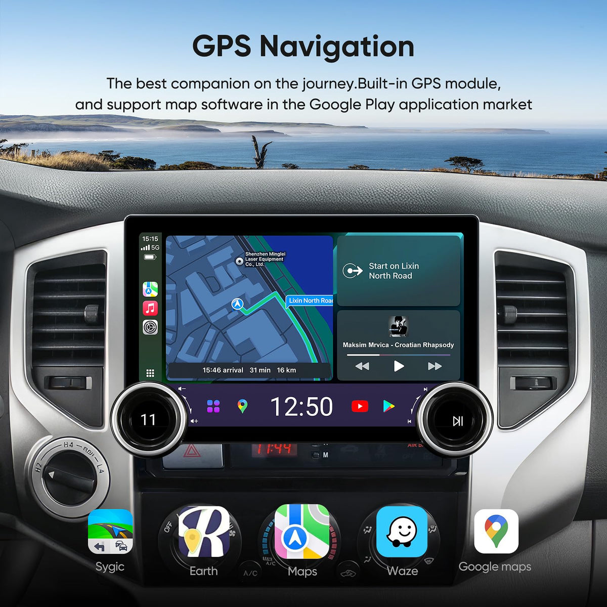11.5" Car Stereo Dash Kit Replacement for Toyota Tacoma Radio Upgrade 2005-2015,QLED Touch Screen Head Unit w/Wired Wireless CarPlay Andriod Auto GPS Navigation 5GWiFi FM/AM (Tacoma 2005-2015-DKHC6)