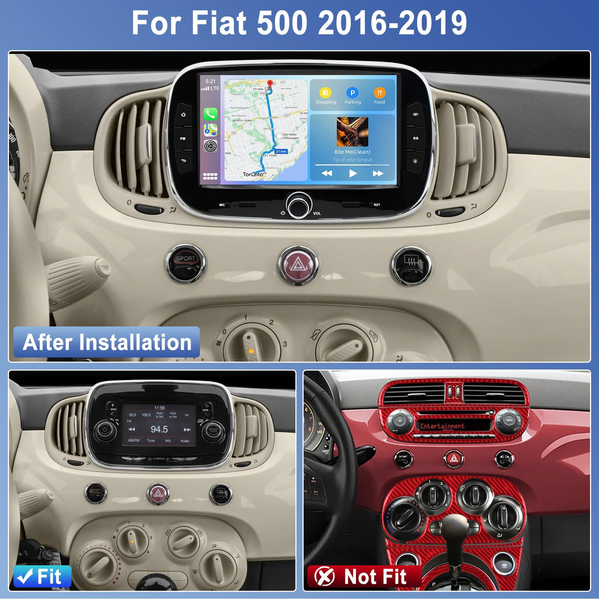 7'' Car Radio Stereo for Fiat 500 2016-2019 with Carplay and Android Auto