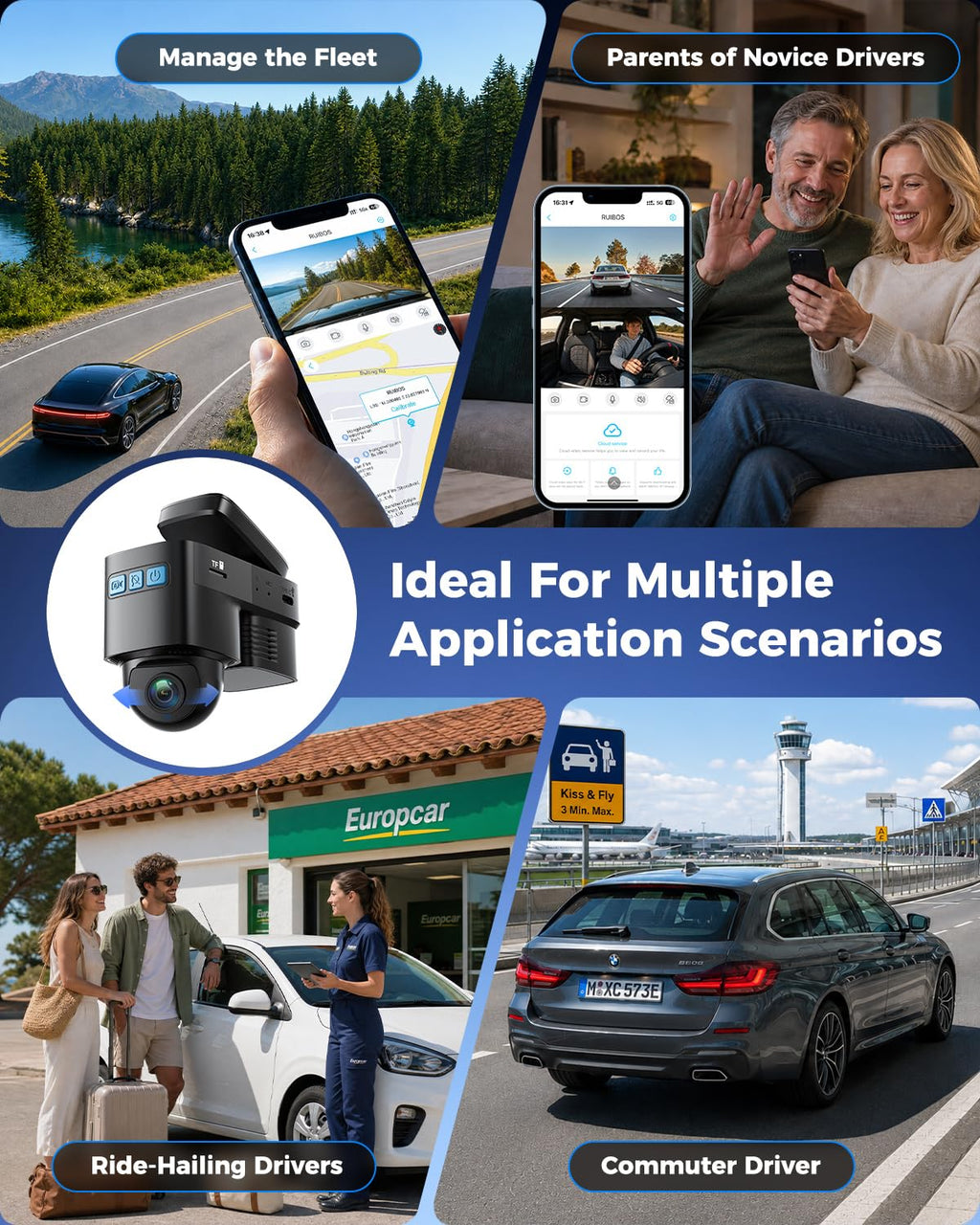 4G LTE Dash Cam Front and Inside,2K+1080P Car Secutrity Camera