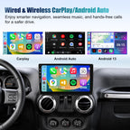 Android 4Core 64G Upgrade Car Radio Stereo for Jeep Wrangler JK 2007-2018 Compass Grand Cherokee Dodge Ram CarPlay & Android Auto Head Unit, 10" QLED Touchscreen/GPS Navigation/HD Backup Camera/WiFi