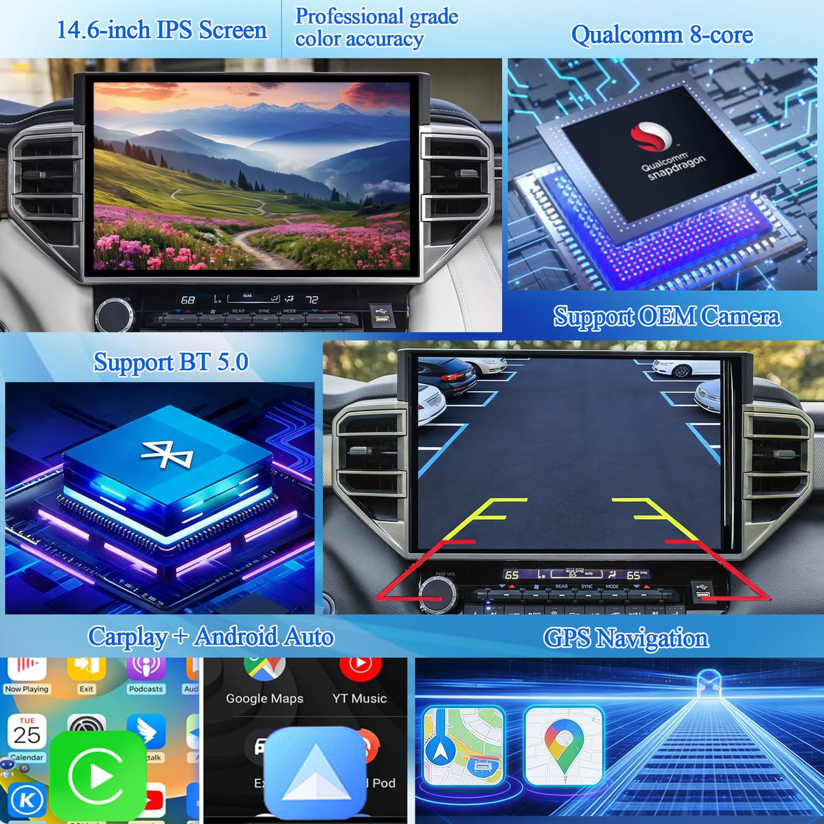 RicoRich 14.6 inch Car Radio Android 14 for Toyota Tundra 2022 2023 2024