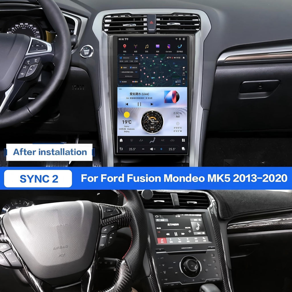 13.6 Inch Vertical Touch Screen Android 13 Car Stereo for Ford Fusion Mondeo 2013-2019, Tesla Style GPS Navigation Multimedia Player Radio Replacement Head Unit Support Original SYNC2