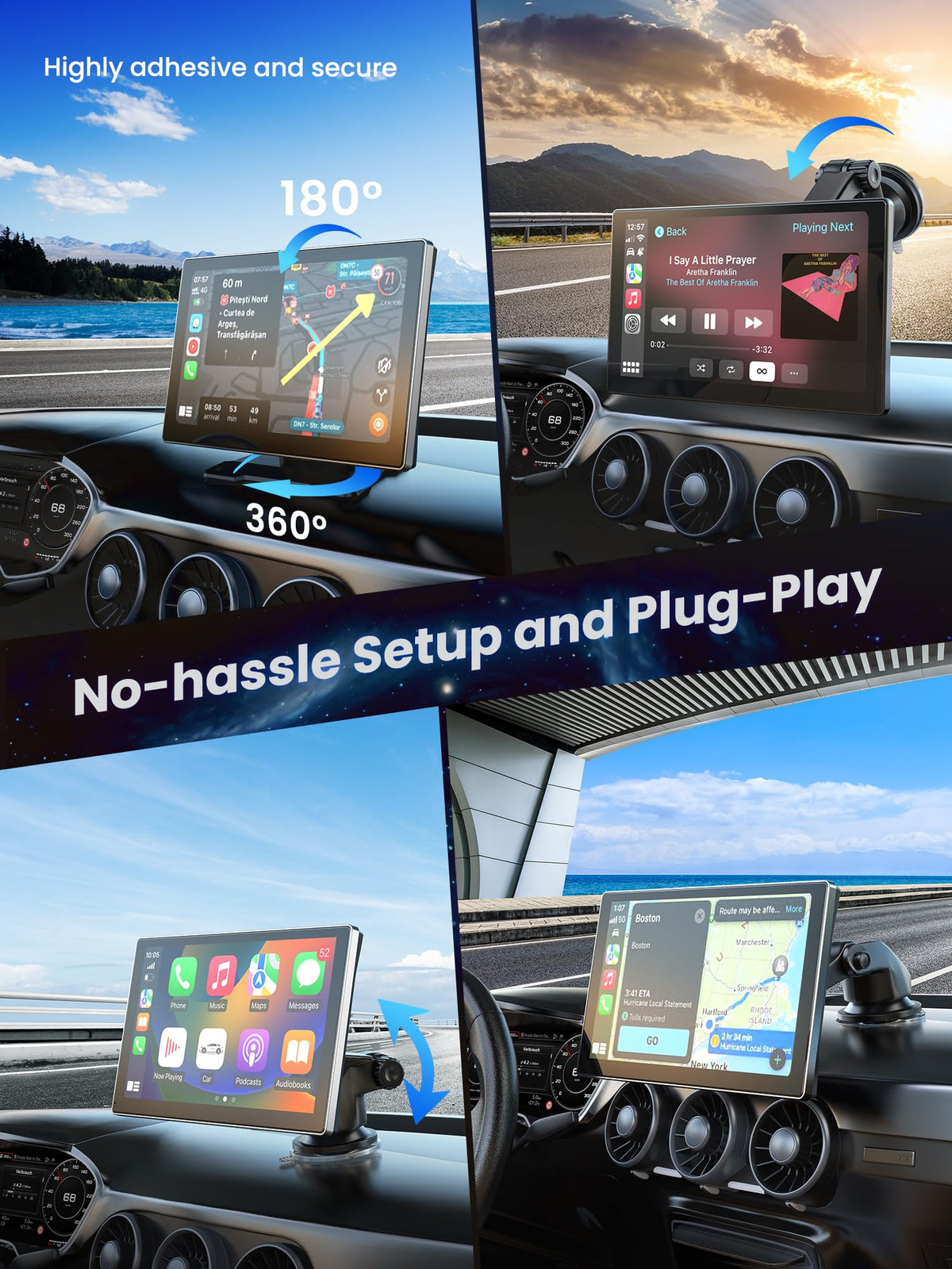 Jzones 9" Wireless Carplay Screen for Car, Portable Car Play Screen for Car