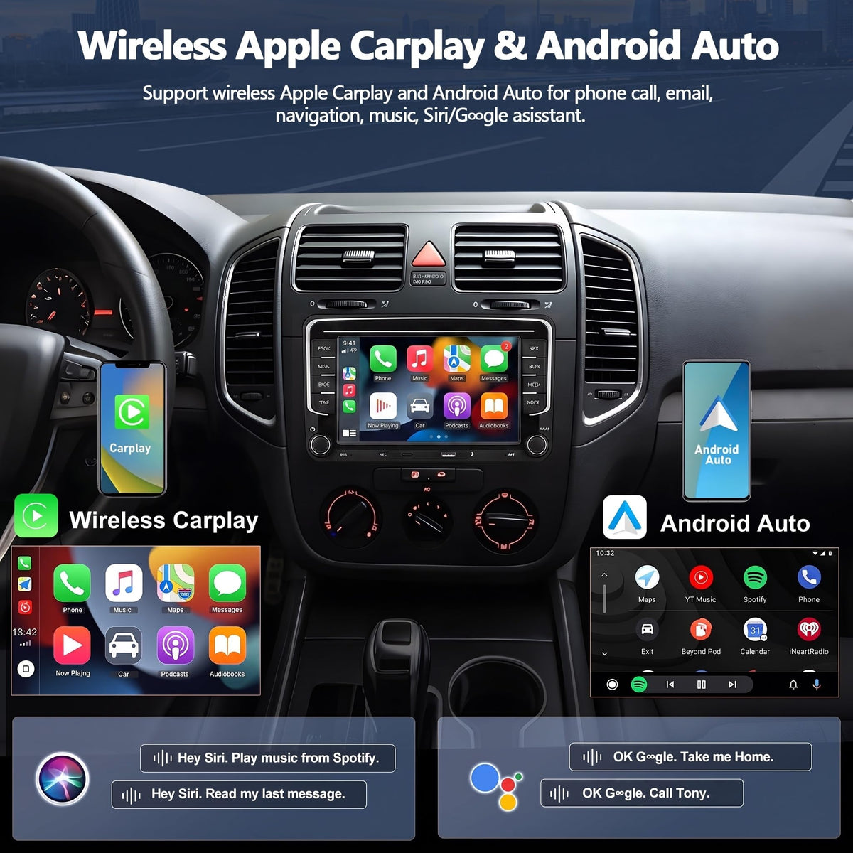 4G+128G Car Stereo Radio for Volkswagen VW Golf MK5 MK6 GTI Rabbit 2006-2013 with Wireless CarPlay Android Auto, 7" IPS Touch Screen Radio Android 15 Head Unit with GPS Bluetooth Backup Camera
