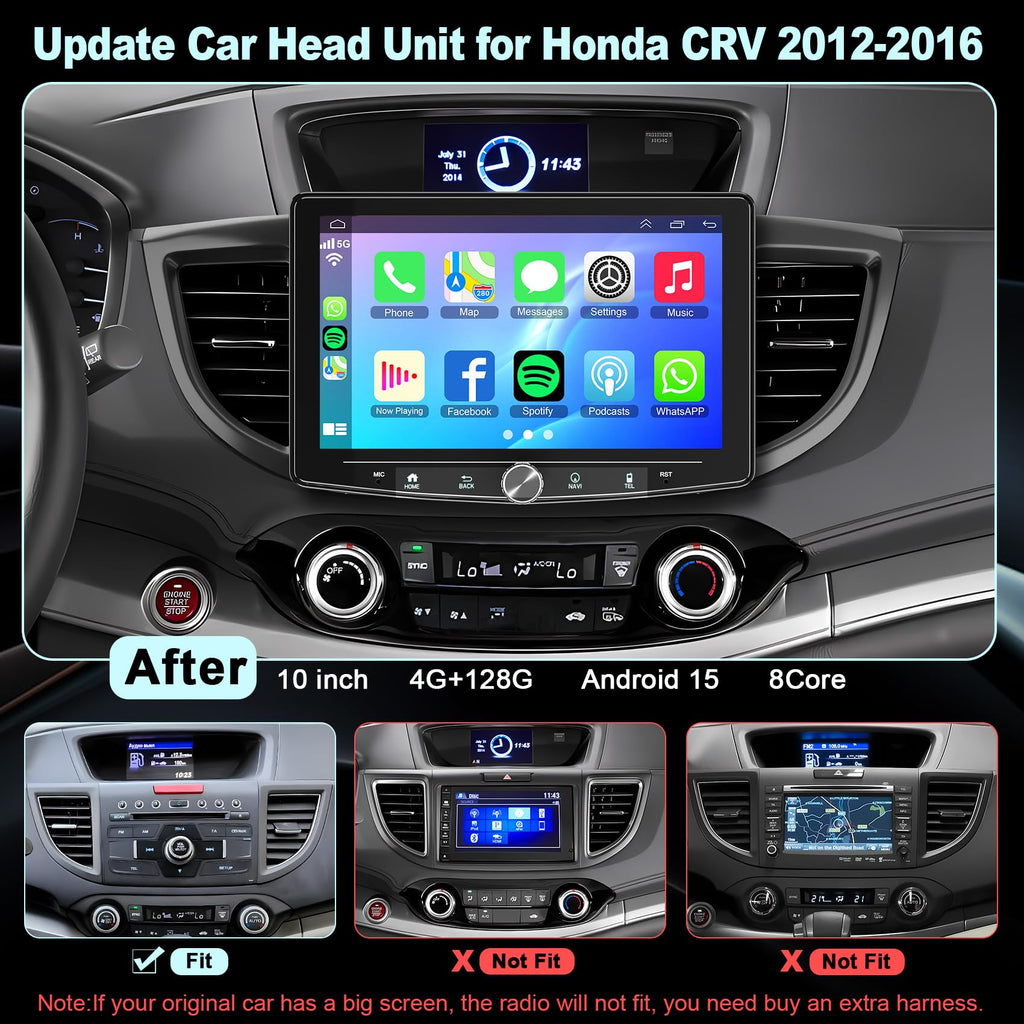 Android 15 + 128GB Car Radio Stereo for Honda CRV 2012-2016