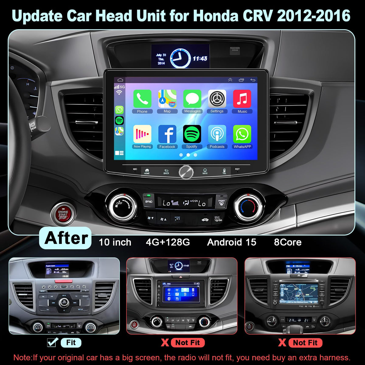 Android 15 + 128GB Car Radio Stereo for Honda CRV 2012-2016