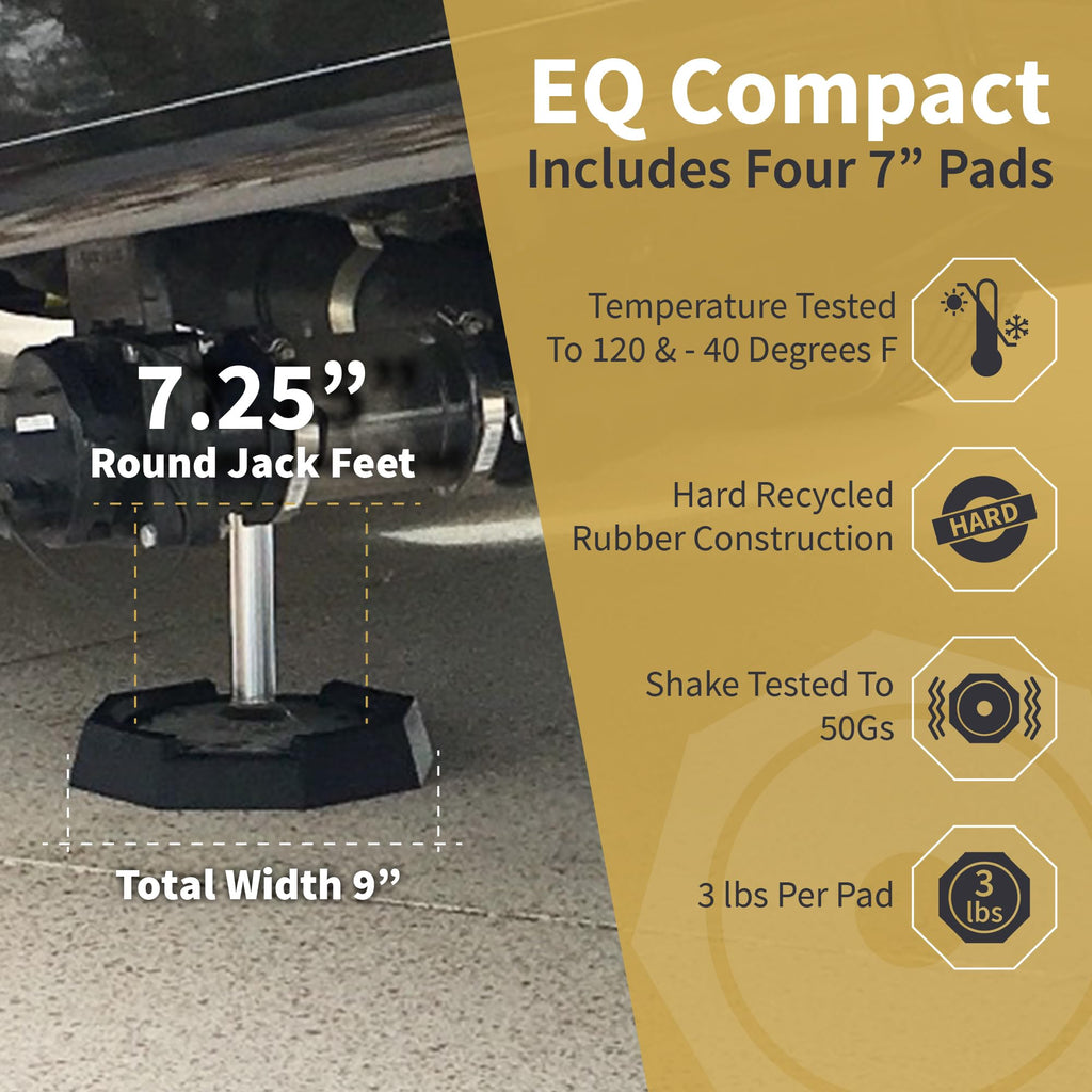 EQ Compact | Precise Fit for RV Jack Pads, Travel Trailers and Class B & C Motorhomes | Compatible with Major RV Brands & Leveling Systems | Pack of 4 for 7” Square Or 7.25” Round Jack Feet