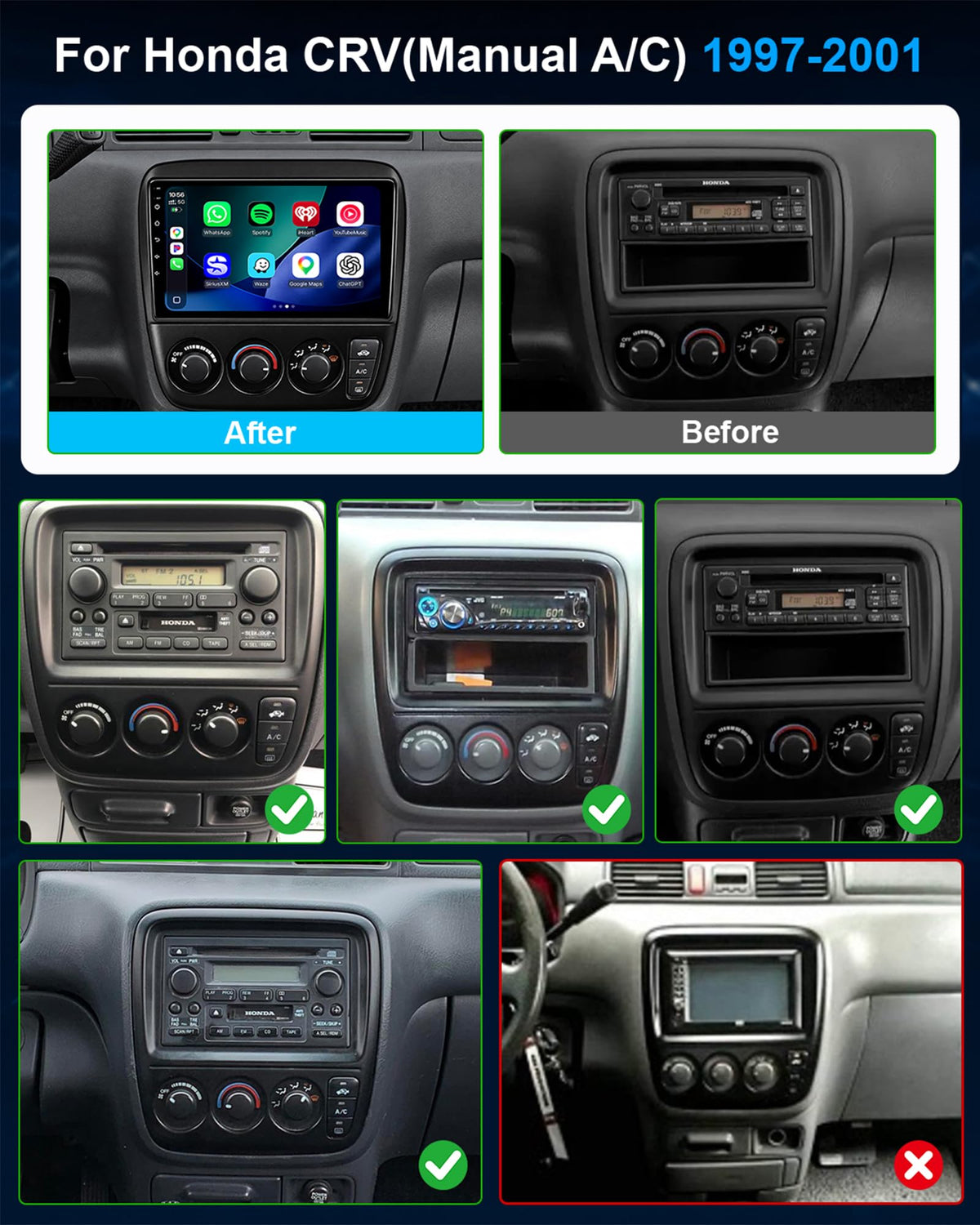 64G Car Stereo Radio for Honda CRV 1997-2001 (Manual A/C) with CarPlay