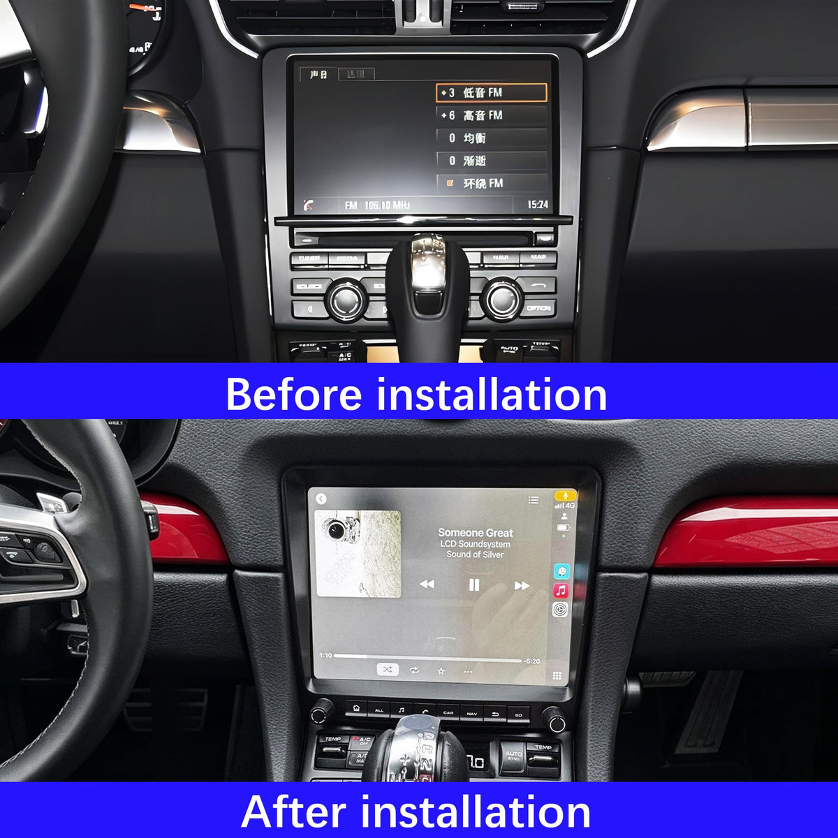 8Core 4G+64G Android 14 Car Stereo Radio for Porsche Cayman 911 Boxster 981 718 918 997 Turbo GT2 3 Carrera 2011-2020 Carplay GPS Navigation WiFi 4G Multimedia Player (with Fiber Optic Box)