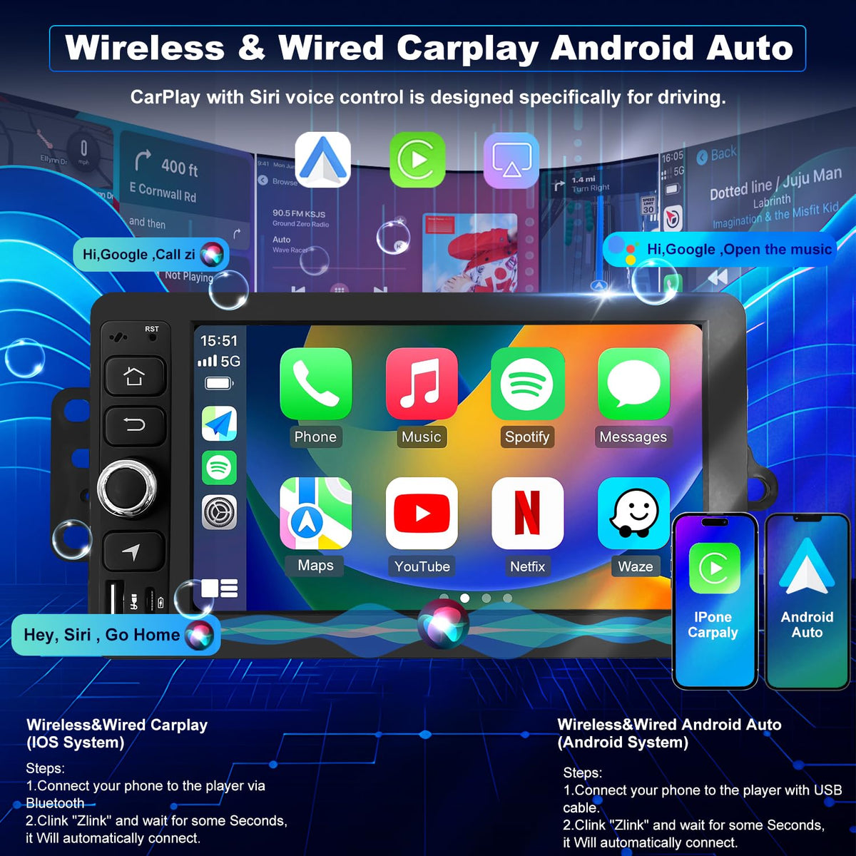 4+64G Upgrade Car Radio for Chevrolet Silverado 1500/2500/3500 2003-2006, GMC Sierra 1500/2500/3500 2003-2006, 7" Colorado Express Impala Stereo Touchscreen CarPlay Android Auto GPS FM Camera 5GWifi