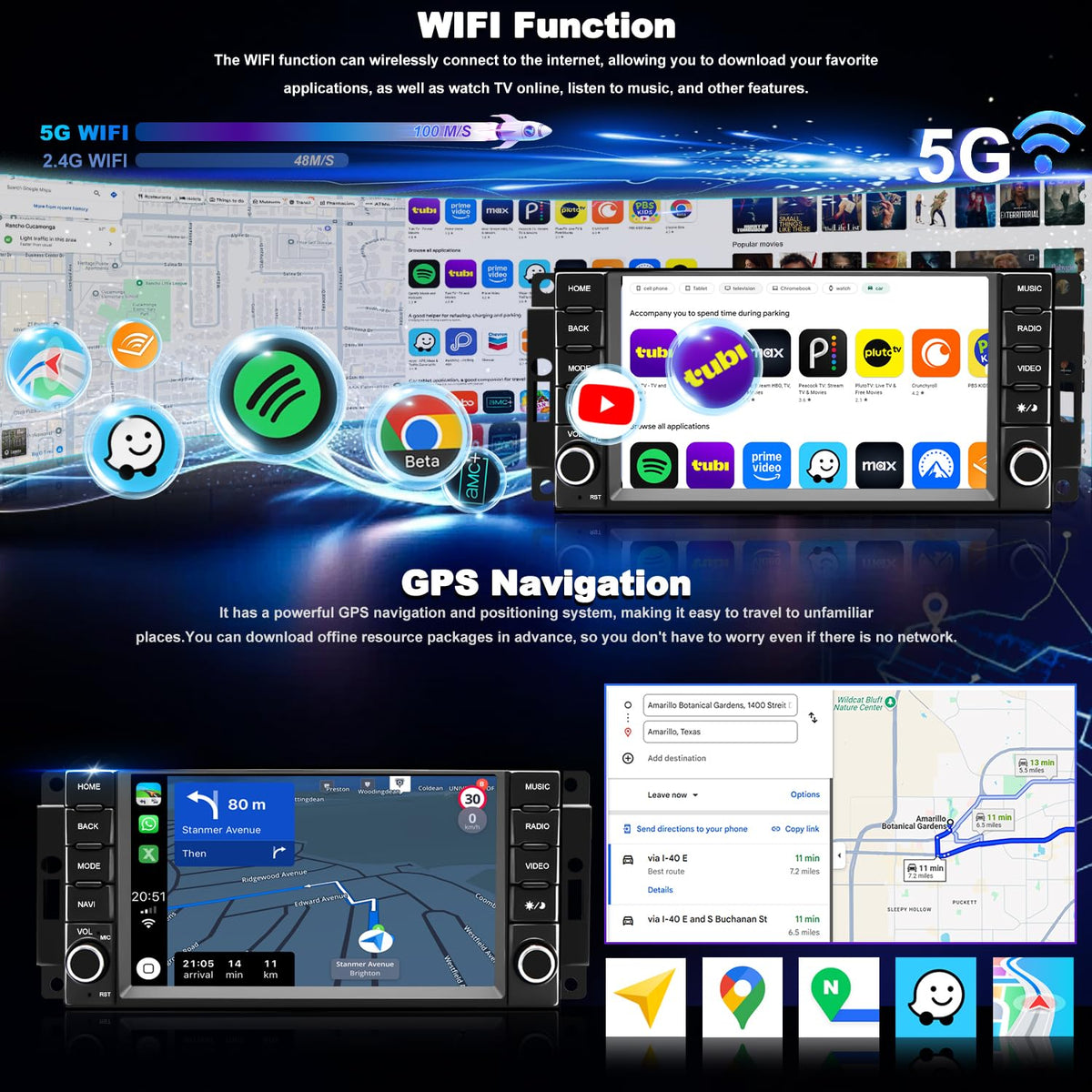 Upgrade Car Radio for Dodge Challenger 2008-2014,Dodge Avenger 2008-2014, Charger 2008-2010, Replacement Stereo, HD Touch Screen Wireless CarPlay, Android Auto, Head Unit, GPS, 5G WiFi FM