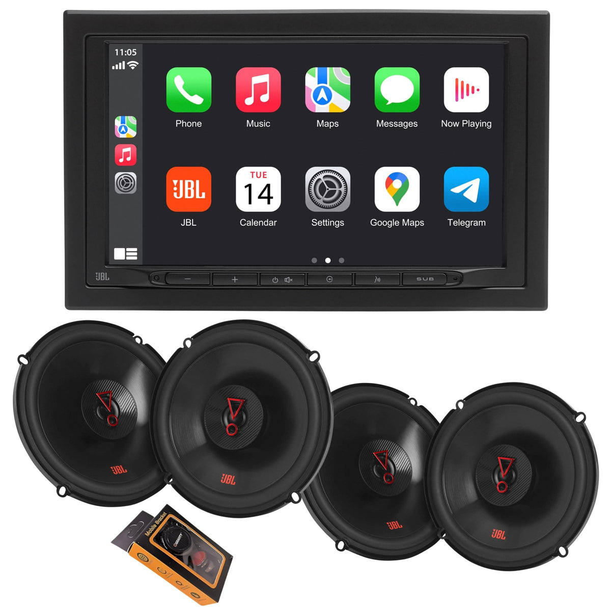 JBL Legend 700 7" Wireless CarPlay Android Auto Double DIN Stereo + 4X Stage 3627F 900W Max 6.5" 2-Way Car Speakers - Complete Car Audio Upgrade