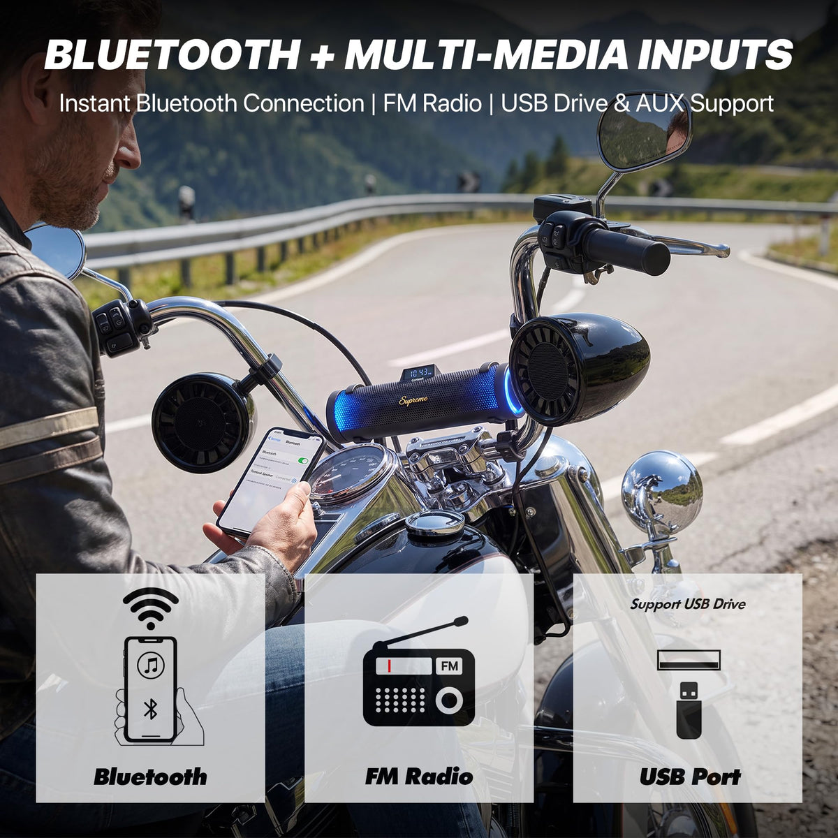 Bluetooth Motorcycle Speakers Waterproof 10-Speaker Motorcycle Radio