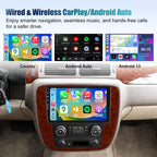 9 Inch QLED Touch Screen Car Stereo Radio Upgrade for GMC Sierra Yukon Chevy Silverado 2007-2013 Tahoe Replacement Android 13 Head Unit with CarPlay Android Auto WiFi Backup Camera (Mahogany)