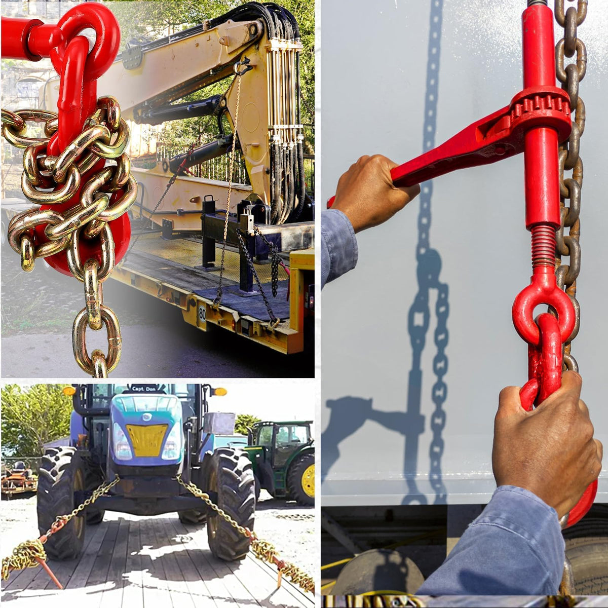 4Pcs Chain and Binder Kit, 3/8"-1/2" Ratchet Load Binders