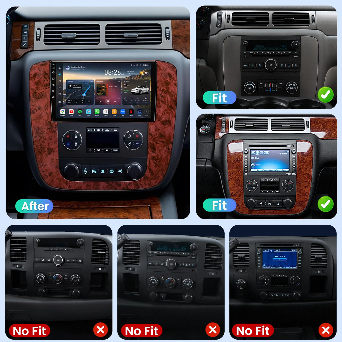 8Core 32ROM QLED Screen for GMC Yukon Sierra 2007-2013 Chevy Tahoe Suburban Silverado Radio: 9" HD IPS Touchscreen Android 15 Upgrade Carplay Android Auto GPS 5G WiFi Backup Camera FM SWC