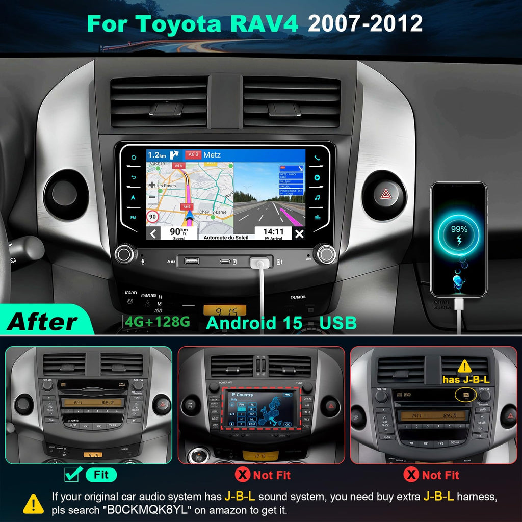 8Core+128G Car Radio for Toyota RAV4 2006-2012, Android 15 GPS Navi Stereo