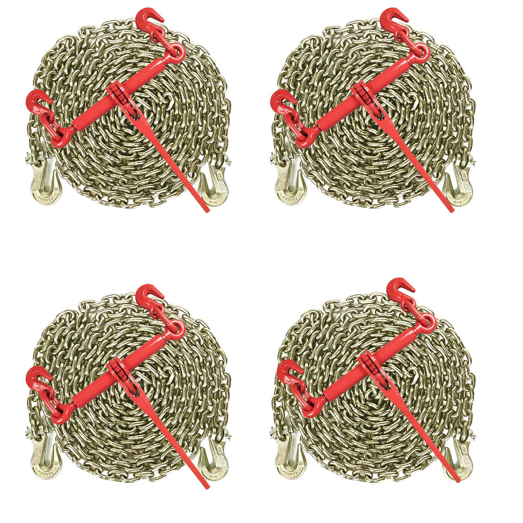 AAIN 4 Pack Chain and Binder Kit 3/8 in-1/2 in Ratchet Binders and Chains