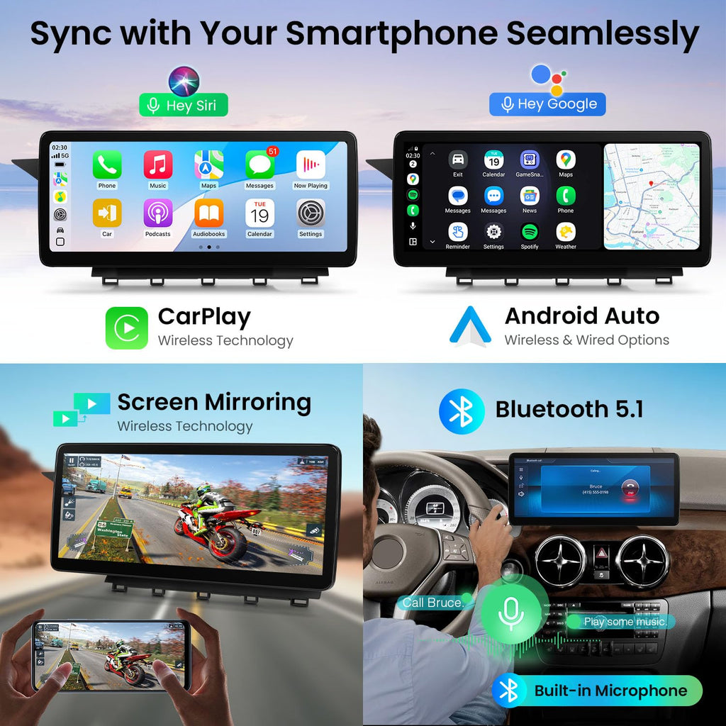XTRONS 12.3" 2K QHD Android Car Stereo for Mercedes GLK-Class X204 (2013-2015) NTG4.5/4.7, Wireless CarPlay & Android Auto, Snapdragon 662 8GB+128GB, 4G LTE, Gyro Sensor