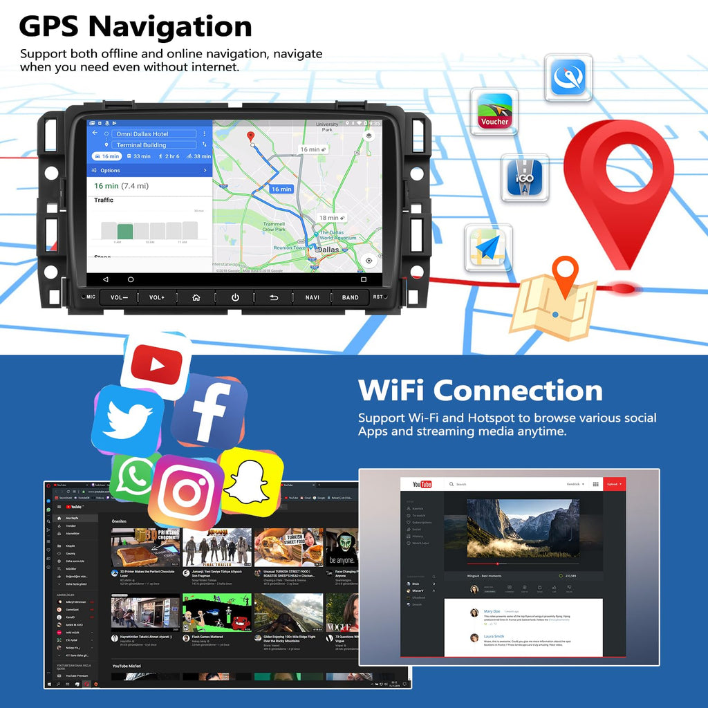Car Radio for Chevrolet Chevy Traverse 2013-2017 with Wireless Carplay Android Auto, 8 inch HD Touch Screen Car Stereo Android 15 Radio with GPS Bluetooth WiFi FM RDS Backup Camera 2G+64G