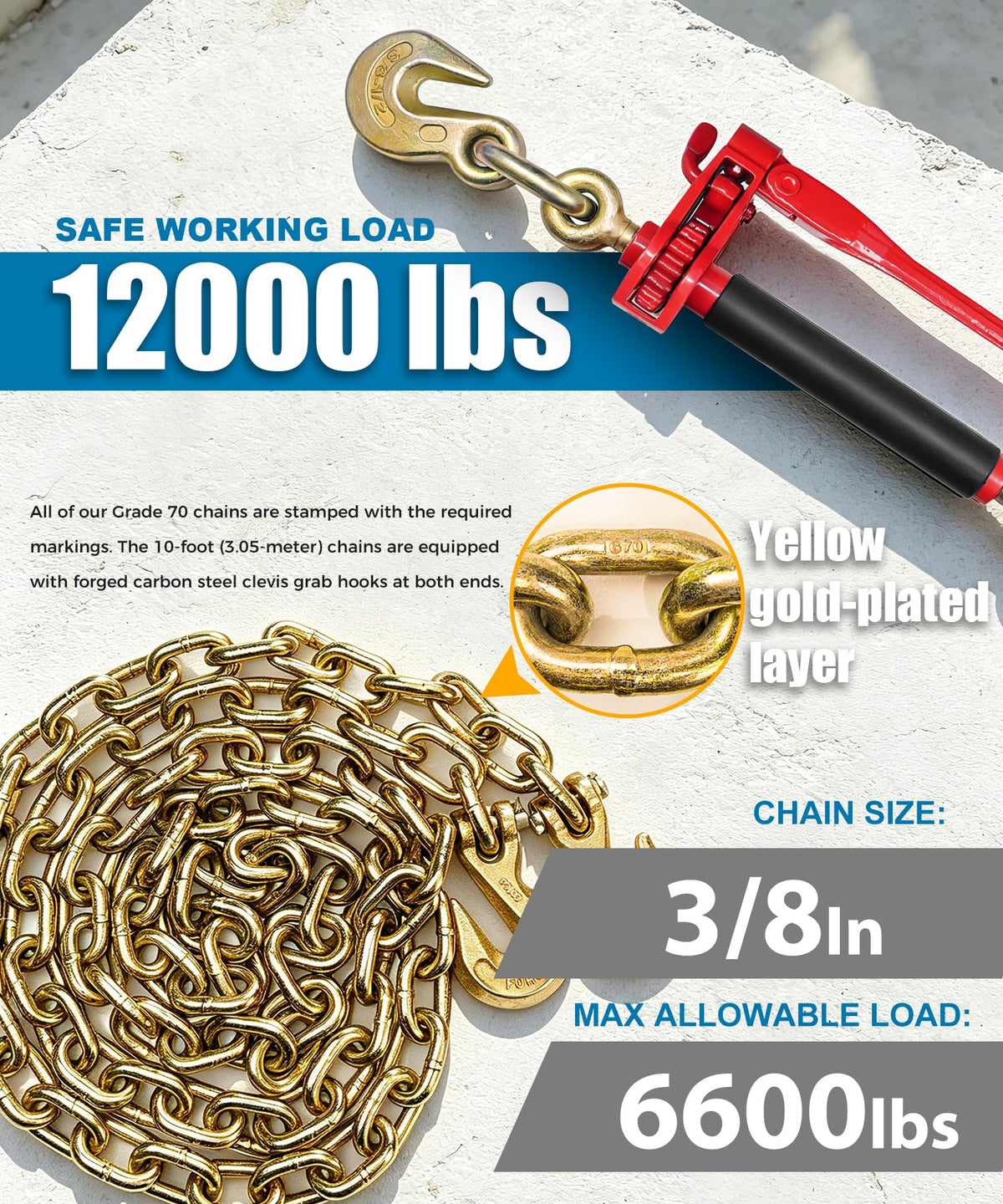 3/8"-1/2"Chain Binder & Grade 70 Chain Kit