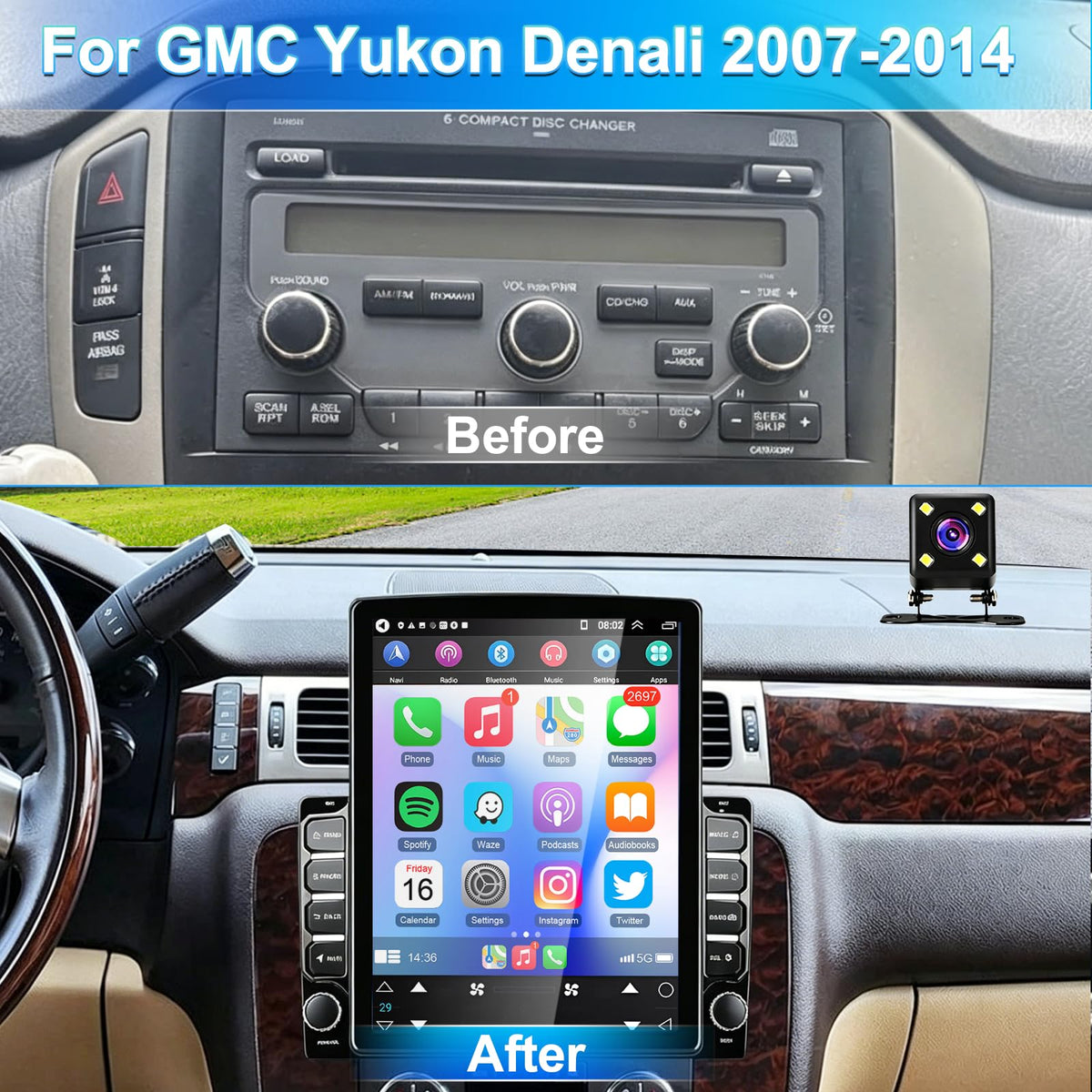 9.7" Android 14 Car Radio Stereo for GMC Yukon Denali 2007-2014