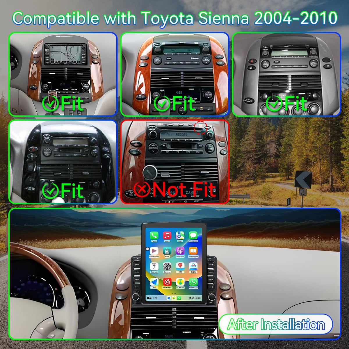 Android 15 Car Radio Stereo Compatible with Toyota Sienna 2004-2010,9.7 Inch Touchscreen,Car Stereo Support Wireless Carplay & Android Auto,Bluetooth/GPS/WiFi/Mirror Link/Backup Camera/SWC/FM