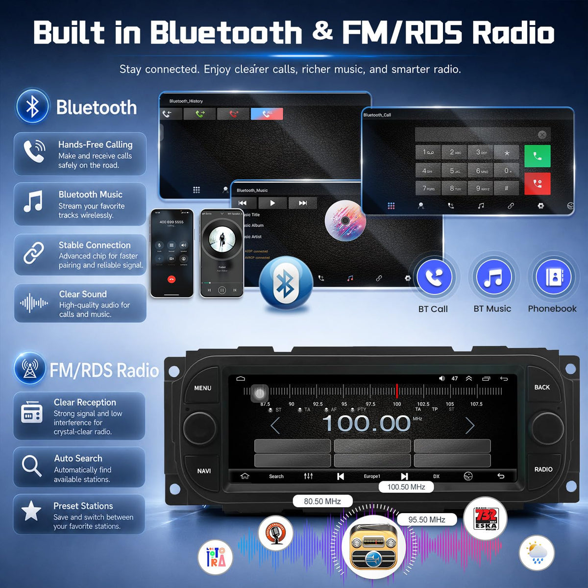 4+64G 6.86 Inch Car Stereo Radio for Dodge Dakota 2001 2002 2003 2004