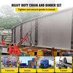 VEVOR Chain Load Binder Kit w/ (4) Ratchet Binders, 6600LB Capacity, (4) 21' G80 Chains + VEVOR (10) 18000LB Truck Straps, 4" x 30', Yellow