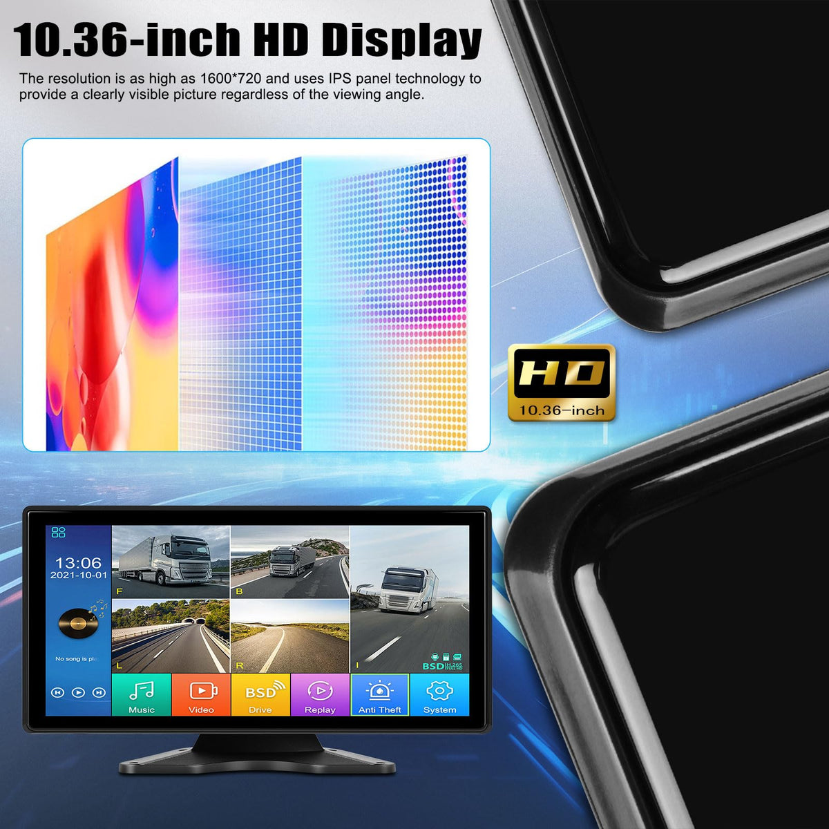 10.36 inch Backup Camera for RV Trucks Pickups Bus Trailers Caravans IPS HD Screen DVR Recording Reverse Monitor 5 Split Screen Waterproof Night Vision Stable Signal DIY Parking Lines