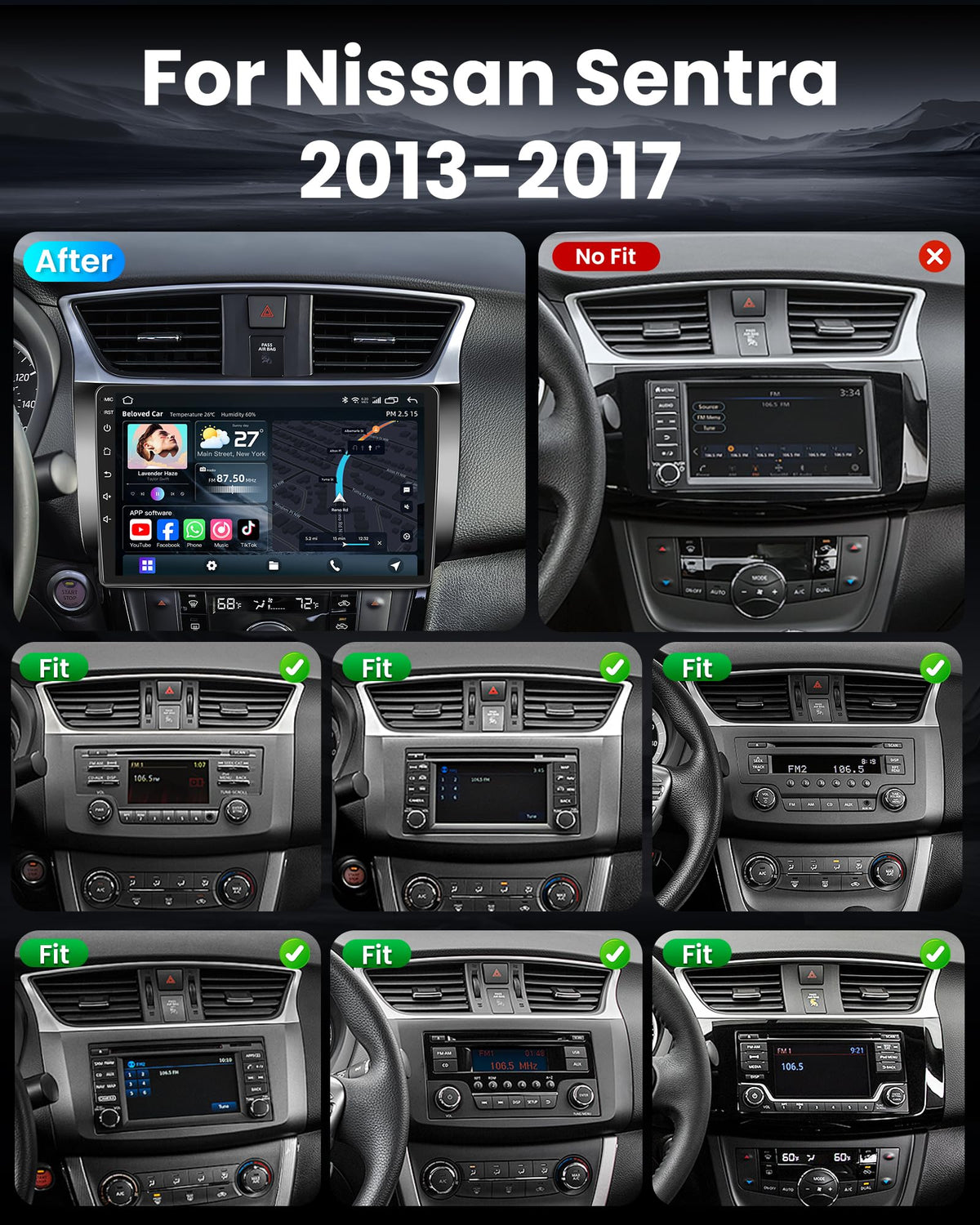 8Core 4+64G Car Radio for Nissan Sentra 2013-2017: 10 inch