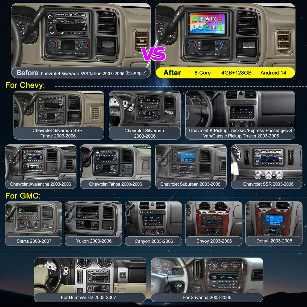 (4+128GB)Car Radio for 2003-2006 Chevrolet Chevy Silverado GMC Sierra Yukon