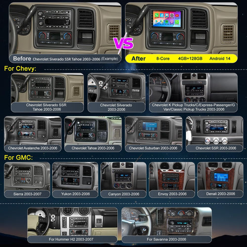 (4+128GB)Car Radio for 2003-2006 Chevrolet Chevy Silverado GMC Sierra Yukon