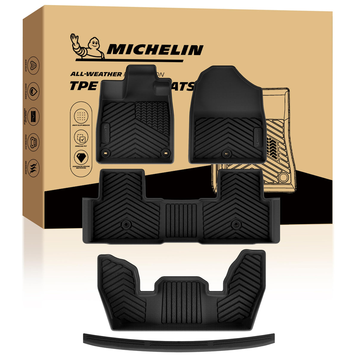 Michelin Vehicle Mats for 2016-2022 Honda Pilot 8-Seat Floor Mats