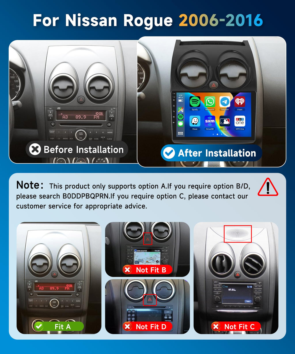 Car Radio Stereo for Nissan Rogue 2006-2016[2+64G] with Wireless Carplay/Android Auto,Android Car Stereo 9 Inch Touch Screen GPS DSP WiFi Bluetooth FM/RDS Mirror Link SWC Backup Camera